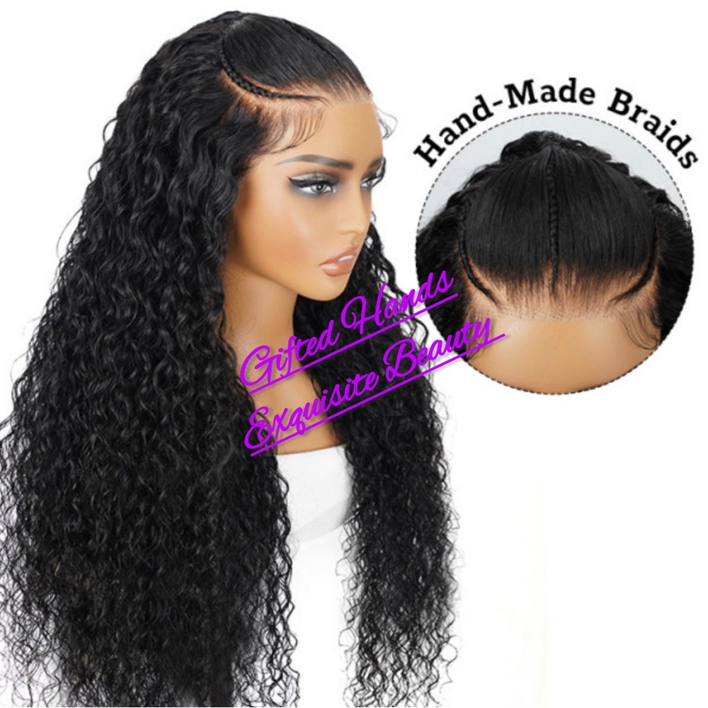 22 inches 💯 human hair 13*4 lace wig. Styled with braids. 12A grade